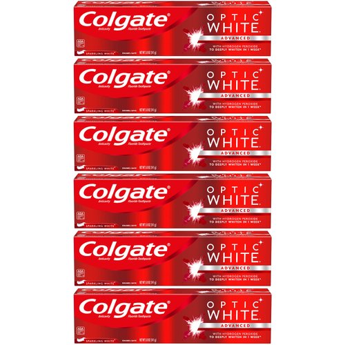 Colgate Optic White Whitening Toothpaste, Sparkling White - 5 Ounces (6 Pack)