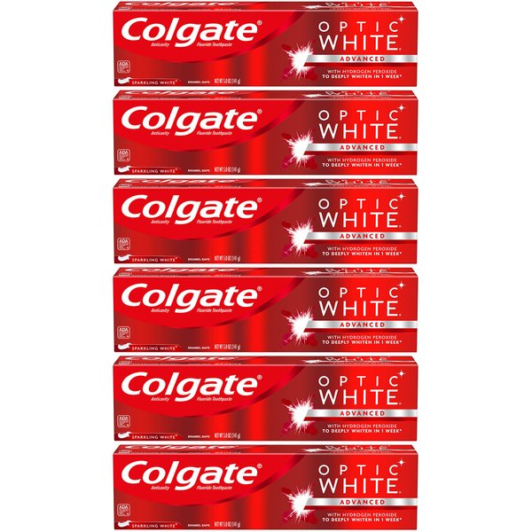 Colgate Optic White Whitening Toothpaste, Sparkling White - 5 Ounces (6 Pack)