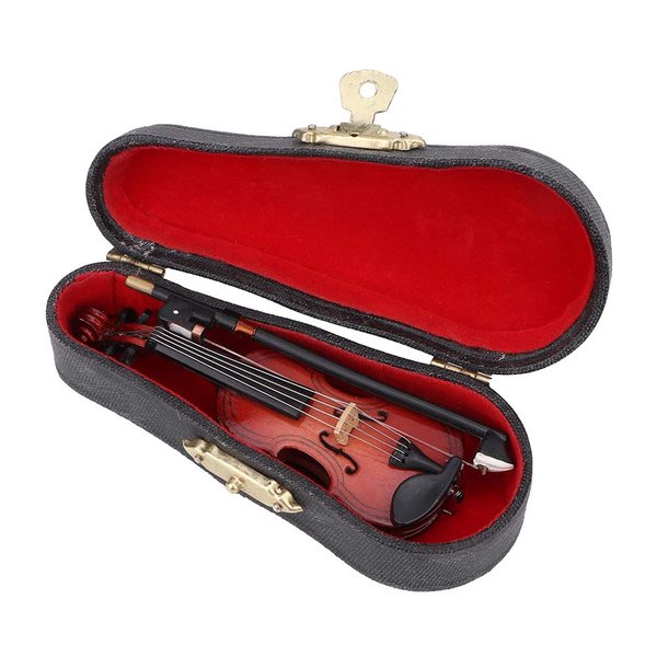 Evonecy Dollhouse Miniature Violin, Violin Model with Box Dollhouse Violin, 1:12 Miniature Instrument for Dollhouse Kids
