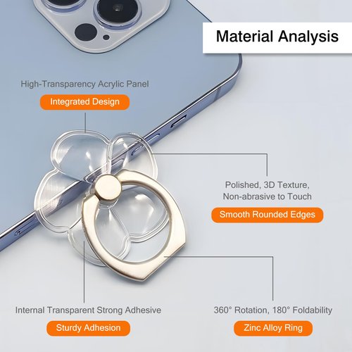 [2 Pack] Transparent Finger Ring Cell Phone Ring Holder Stand,360 Degree Rotation and 180 Degree Adjustable Finger Ring Kickstand with Polished Electroplated Phone Grip-Lucky Straw
