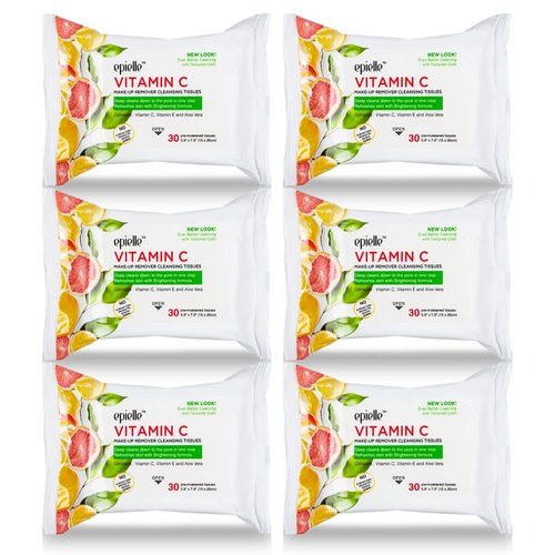Epielle New Makeup Remover Cleansing Wipes Tissue - Cucumber 30 Count 6 Pack | Gentle for all Skin Types | Daily Facial Cleansing Towelettes | Removes Dirt, Oil, Makeup (Vitamin C)