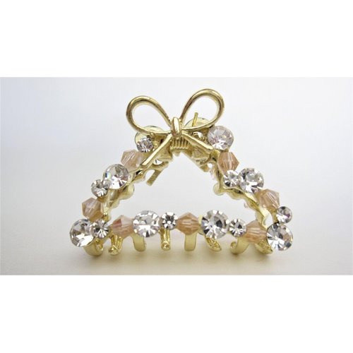 Small gold bead and crystal bow gold metal hair claw clip bridal clip