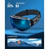 ZIONOR X Ski Snowboard Snow Goggles OTG Design for Men Women Adult with Spherical Detachable Lens UV Protection Anti-fog (VLT 22% White Frame Revo Blue Lens)