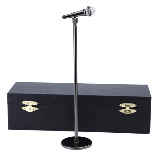 Miniature Microphone Mini Musical Instrument Replica Model for 1:6 Action Figures Dollhouse Accessories Display Home Decoration Ornament (Black, (Adjustable) 7.87"-11.41")
