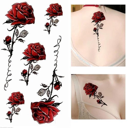 AKOAK Butterflies and Flowers Temporary Stickers Tattoo, Realistic Fake Rose Tattoo Dtickers, Sexy Semi Permanent Flower Arm Tattoo Stickers, Body Art Tattoos for Women Kids (1#)