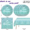 41pcs Teal and Silver Party Supplies ,include 20 Plates, 20 Napkin and 1pcs Tablecloth,Used for Blue Glitter Birthday Party Decoration (blue-green)