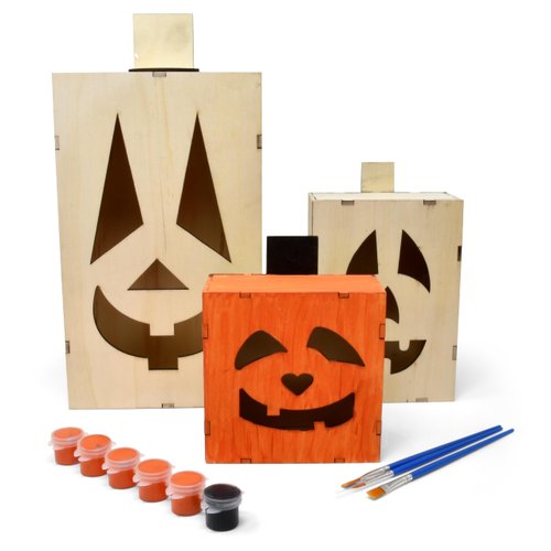 Gift Boutique Halloween Pumpkin Wood Paint Craft Kit 3 Set Sizes Jack O Lantern Unfinished Wooden for Kids Arts & Craft Project Painting Activity