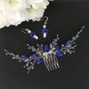Aimimier Bridal Royal Blue Crystal Hair Comb and Earrings Sapphire Blue Pearl Hair Piece Set Prom Party Festival Wedding Hair Accessories for Women and Girls
