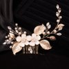 Teyglen Crystal Flower Leaf Bride Wedding Hair Comb Gold Leaves Rhinestone Headband Hair Pieces Bridal Side Hair Comb Hair Accessories for Women Girls Bridesmaid
