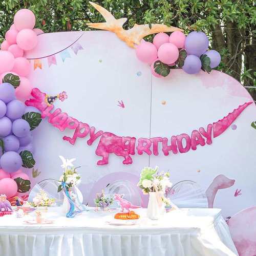 WERNNSAI Watercolor Dinosaur Happy Birthday Banner - Dinosaur Birthday Party Decorations for Girls Kids Pre-Strung T-Rex Hanging Wall Decor Dino Party Supplies