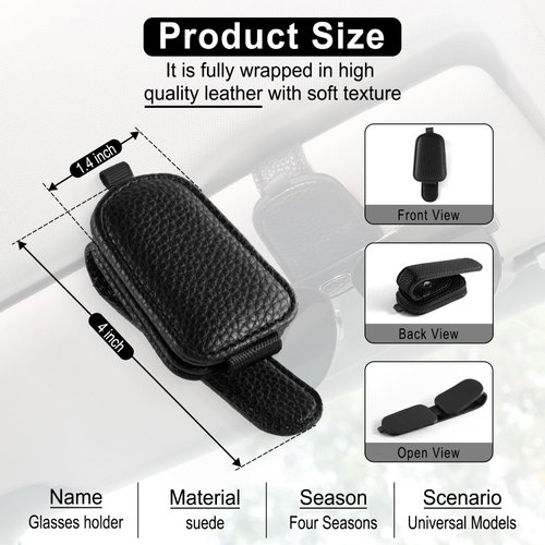 SINGARO Sunglasses Holder for Car, Leather Magnetic Buckle Sun Visor Sunglass Clip, Ticket Card Storage Glasses Clip, Car Interior Accessories for Men and Women（Black）