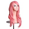 BERON Pink Wigs Long Wavy Women Wigs with Bangs Light Colorful Wave Heat Resistant Synthetic Wigs for Cosplay Daily Wigs Wig Cap Included