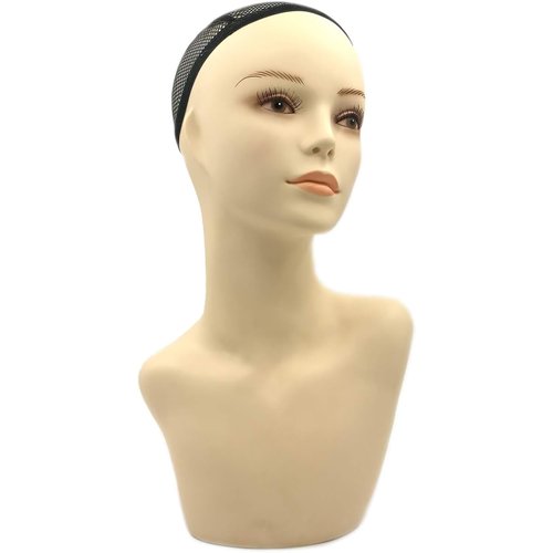 17-inch Female Mannequin Head Form with Eyelashes and Lips Display Stand for Wigs, Hats, Jewelry