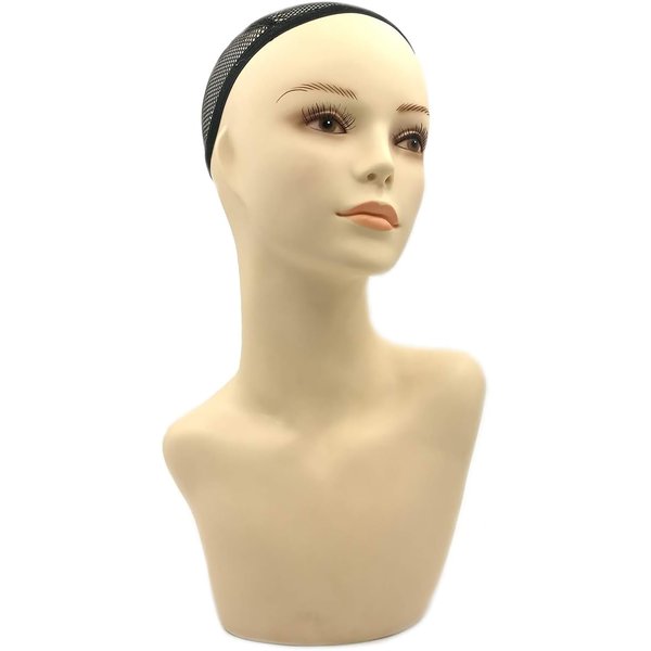 17-inch Female Mannequin Head Form with Eyelashes and Lips Display Stand for Wigs, Hats, Jewelry