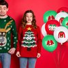 Zomiboo 60 Pcs Christmas Ugly Sweater Balloons 12 Inch Red Green White Xmas Latex Balloons for Lets Ugly Sweater Christmas Party Supplies Christmas Themed Party Winter Decorations