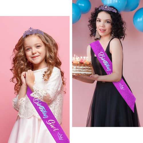 CIEHER Birthday Girl Crown and Birthday Sash Birthday Tiara Purple Crown Birthday Sashes for Women Girls Purple Birthday Decorations Birthday Gifts for Girls