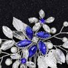 Elehere Flower Wedding Hair Comb Pin Women Crystal Rhinestone Pearl Headpiece for Bride Bridesmaids, Silver Crystal Leaf Simulated Hair Barrette 2023