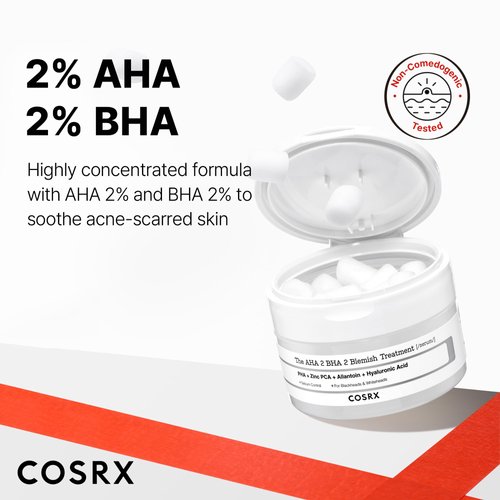 COSRX AHA 2% BHA 2% Blemish Treatment Serum, 60+ Pure Cotton Balls, Quick & Easy Daily Spot Treatment, Blackheads & Whiteheads, Sebum Control, Paraben Free, Phthalates Free, Korean Skin Care