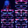 HOWAF 4th of July Glow UV Neon Temporary Tattoos 10 Sheets Independence Day Face Tattoo for USA Patriotic Party Supplies, American Flag Tattoos Stickers Face Art Decoration Red White Blue Tattoos