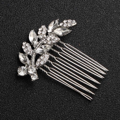 Xerling Rhinestone Small Hair Comb Hair Accessories for Women Silver Leaf Crystal Hair Side Comb Hair Piece for Bride Decorative Wedding Hair Jewelry (Silver)