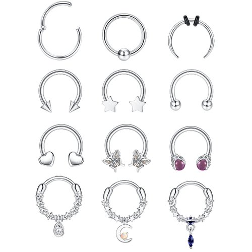THUNARAZ 16G 10MM Septum Rings for Women Men Surgical Steel Septum Jewelry Horseshoe Hoop Septum Piercing Jewelry Silver