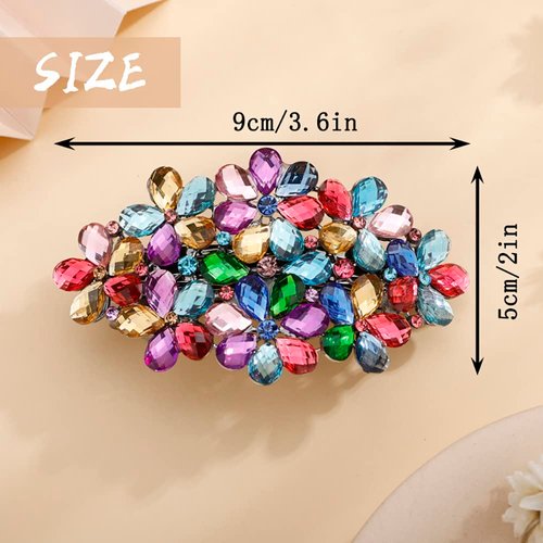 Aimimier Flower Crystal Hair Barrettes Sparkling Rhinestone Hair Spring Clamp Gem Hair Pins Fashion Prom Party Hair Accessories for Women (Colorful)