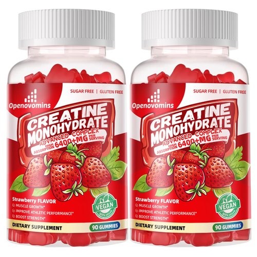 Creatine Monohydrate Gummies Complex 6400mg for Men & Women -Advanced Formula W/L-Taurine + Vitamin B12, Sugar Free Chewable Supplement,180 Strawberry Gummies 2pack