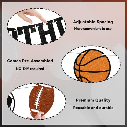 Sports Happy Birthday Banner, Multi Sport Party Decorations, Football Soccer Basketball Baseball Happy Birthday Bunting Sign, Rookie Year Party Decorations