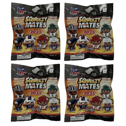 Party Animal Squeezymates 2025 Series 7 NFL Figures Blind Bags Gift Set Party Bundle - 4 Pack