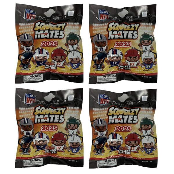 Party Animal Squeezymates 2025 Series 7 NFL Figures Blind Bags Gift Set Party Bundle - 4 Pack