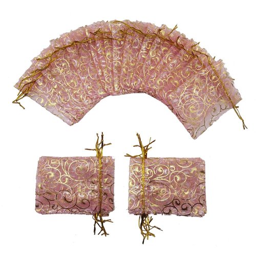 Ankirol 100pcs Sheer Organza Bag Eyelash Print Wedding Favor Bags 3.5x4.5'' Luxury Jewelry Candy Gift Card Bags with Gold Line Drawstring Pouches (Blue)