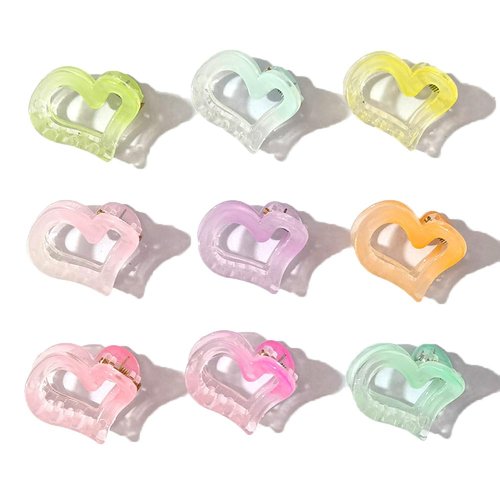 Qingxii Decorr Colorful Acrylic Bow Love Heart Star Butterfly Hair Clip Girl Hair Clips Women Hair Claw Clip (Mixed Colors-Heart)
