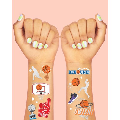 xo, Fetti Basketball Temporary Tattoo - 58 Foil Styles | Basketball Birthday Party Decorations, Party Favors, Boys + Girl Sports, Slam Dunk, Team Goodie Bag, MVP