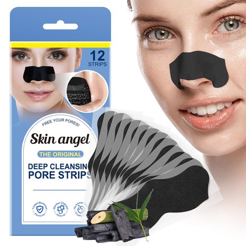 Skin angel Black Head Remover Strips for face, Deep Cleansing Nose Blackhead Strips With Instant Pore Unclogging, Oil-Free, Non-Comedogenic Use, Individual packaging 12 Count