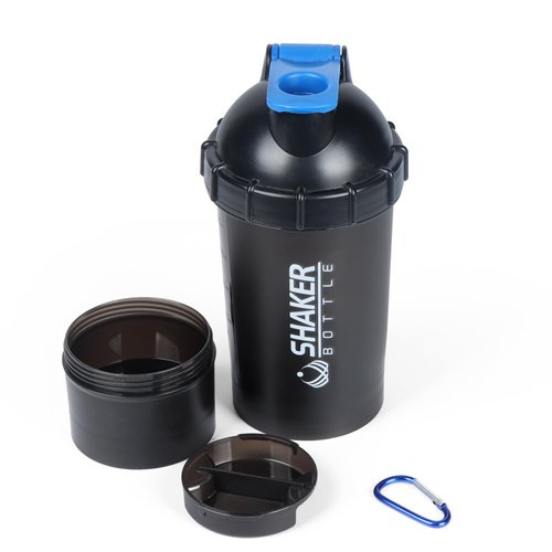 VECH Protein Shaker Bottle with Powder Storage, 500ML Gym Sports Shake Bottle for Protein Mixes Leak Proof Insulated Shaker Cups Portable Water Bottle without Blending Ball (Blue)