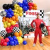 132pcs Race Car Balloon Arch Kit, Race Car Party Decorations with Black Blue Yellow Red Orange Balloons Checkered Wheels Foil Balloons for One Two Fast Race Car Birthday Party Decorations for Boys