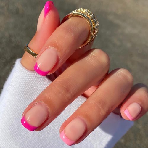 GLAMERMAID Nude French Tip Press On Nails Extra Short Square, Purple Pink Ombre False Nails Round Oval, Natural Glossy Gel Glue on Fake Nails Squoval, Reusable Acrylic Glossy Stick on Nail for Women