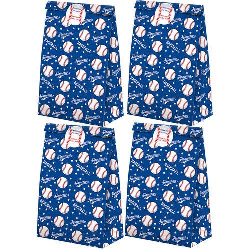 SamPartyShop 24 Pack Baseball Party Candy Favor Bags with Stickers, Baseball Goodie Gift Treat Bags Baseball Themed Birthday Party Supplies