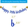 SUNbetterland Blue glitter Happy 70th Birthday Banner, Pre-Strung,Man's 70th Birthday Party Decorations Supplies, Happy 70th Birthday