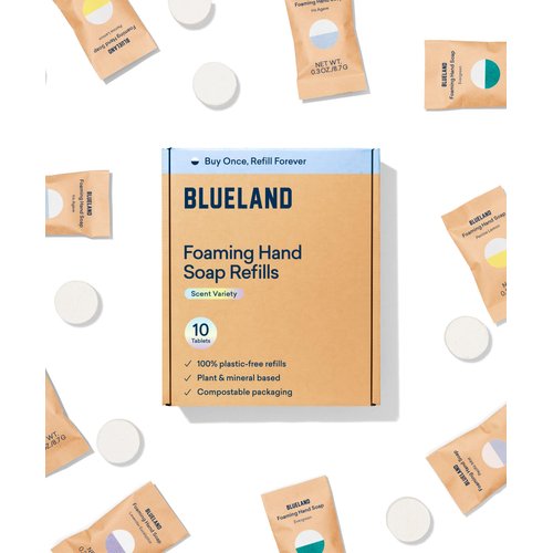 BLUELAND Foaming Hand Soap Refills - 10 Pack Tablets, Variety Pack Scents, Eco Friendly Hand Soap and Cleaning Products - Makes 10 x 9 Fl oz bottles (90 Fl oz total)