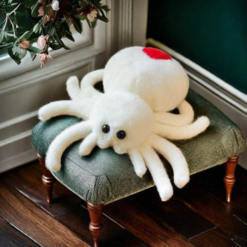 White Spider Plush Pillow Soft Toy 9.8inch Animal Huggable Christmas Spider Stuffed Animal Plush Toys,Valentines Day Gift Plushies for Pranks,Kids,Toddler,Xmas Birthday Gifts, Halloween,Christmas