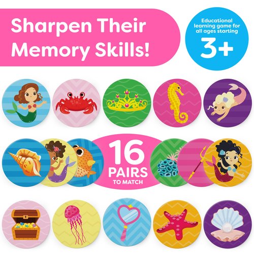 Mermaid Toys for Girls 4-6 Matching Game - Memory Game for Kids - Girls Toys 4-5 - Mermaid Gifts for Girls Age 4 Year Old Girl Birthday Gifts - Kids Games Preschool Educational Toys for Girls 3-5