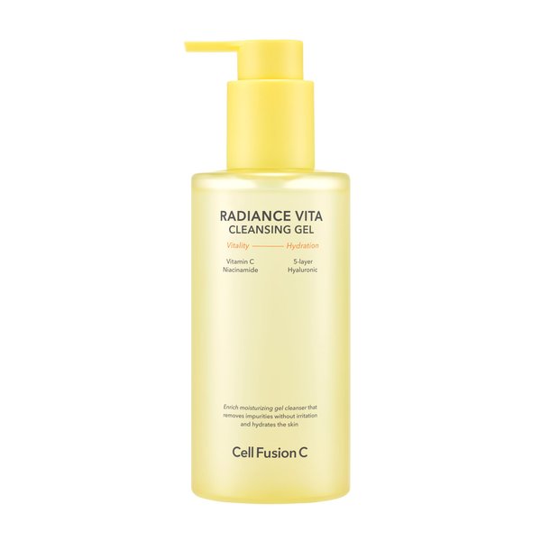 Cell Fusion C Radiance Vita Cleansing Gel, Vitamin C + BHA + 5 Hyaluronic Acids - Gel to Foam Daily Face Wash, Brightens & Exfoliates, 6.76 fl.oz / 200ml - skincare for face