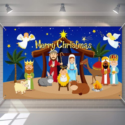 Tatuo Christmas Nativity Scene Backdrop Christian Religious Background Xmas Photography Booth Prop for Christmas Party Decoration Winter New Year Eve Party Supplies