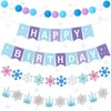 Fanfanwin 5 Pcs Snowflake Happy Birthday Banner Blue Snowflake Banner with Felt Snowflake Castle Decorations Winter Holiday Party Decorations Holiday Banner for Birthday Party Christmas