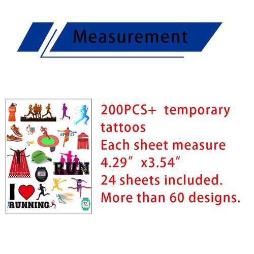 CupaPlay 200PCS+ Running Party Favors Tattoos Temporary Stickers- Marathon Cross Country Run Sports Theme Party Decoration Goodie Bags Stuffers