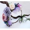 LLinfflr Boho Flower Crown Flower Garland Headband Hair Wreath Floral Halo Headpiece with Ribbon Wedding Party Lavander