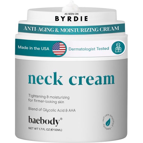 Baebody Firming Neck Cream with AHAs, CoQ10, Glycolic Acid, Green Tea for Sagging Skin, Fine Lines, Wrinkles, 1.7 Fl Oz