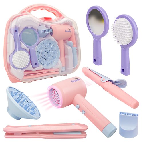 SMILESSKIDDO Hair Salon Toys for Girls - Pretend Play Hair Styling Toy Set with Realistic Blow Dryer, Hair Straightener and Accessories, Christmas & Birthday Gift