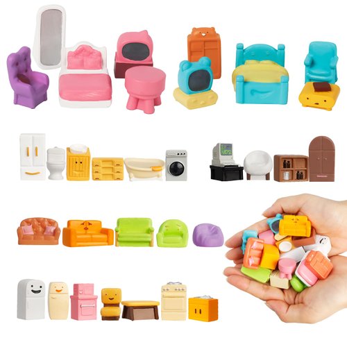 32 Pcs Dollhouse Furniture1:48 Scale Miniature Dollhouse Accessories and Furniture Mini Furniture Kitchen Bathroom Living Room Set
